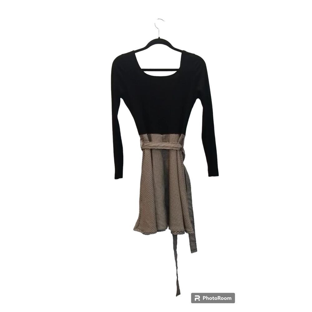 Shein Color Block Black and brown crew long sleeve dress